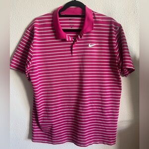 Nike Men's Golf Polo Shirt in Pink and White Stripes